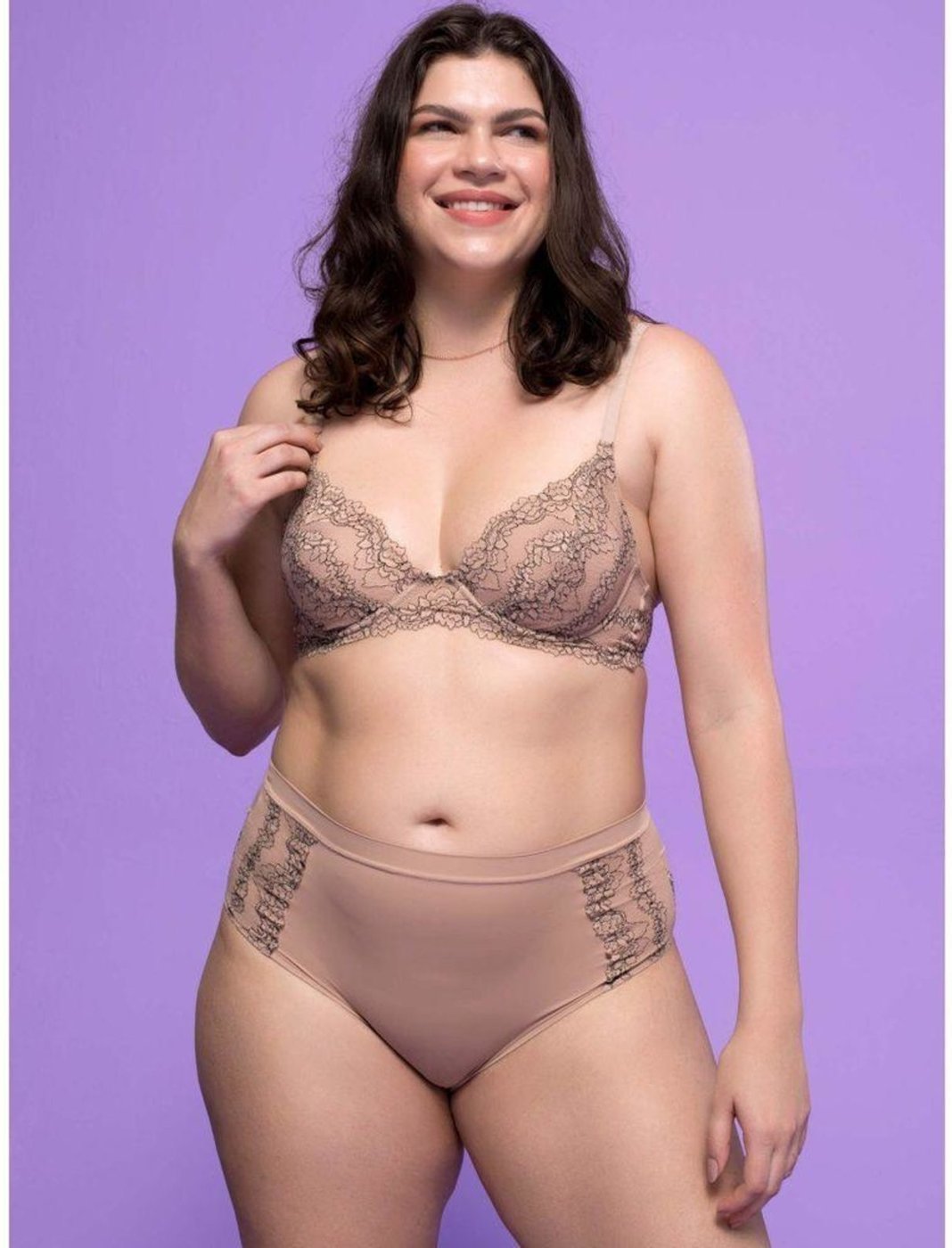 Imagem principal Calcinha Cintura Alta Microfibra Renda Première Signature Nude/Preto Preto Loungerie preto nude Loungerie preto nude