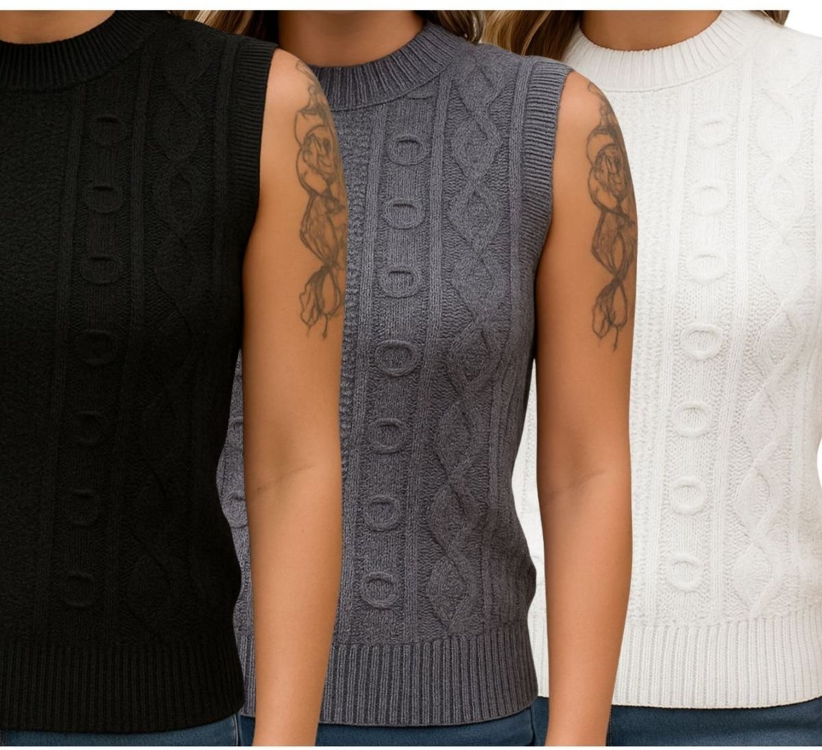 Imagem principal KIT 3 Blusas de Tricô FMF Sem Manga Básica Casual preto FMF preto