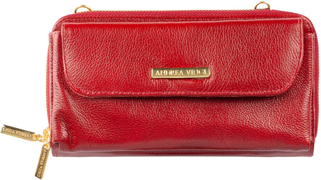 Imagem principal Carteira feminina de couro liso com alça Tania 10,5x19cm Andrea Vinci vermelho Andrea Vinci vermelho