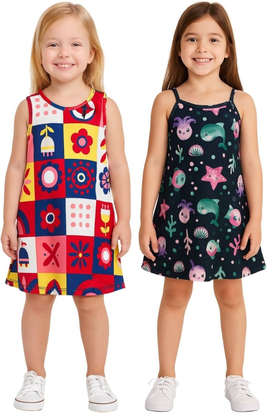 Infantil - Kit Vestido Kyly Alça Finas Floral Marinho e Pacifico