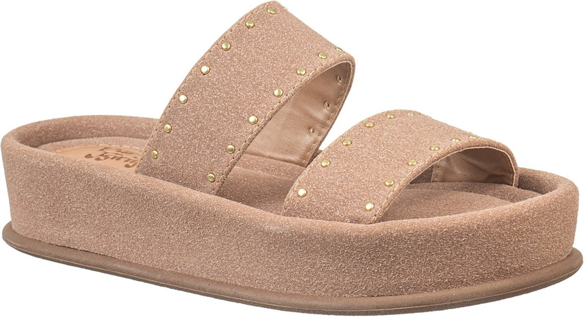 Sandália Feminina FlatForm Duas Tiras Com Tachas Via Birigui