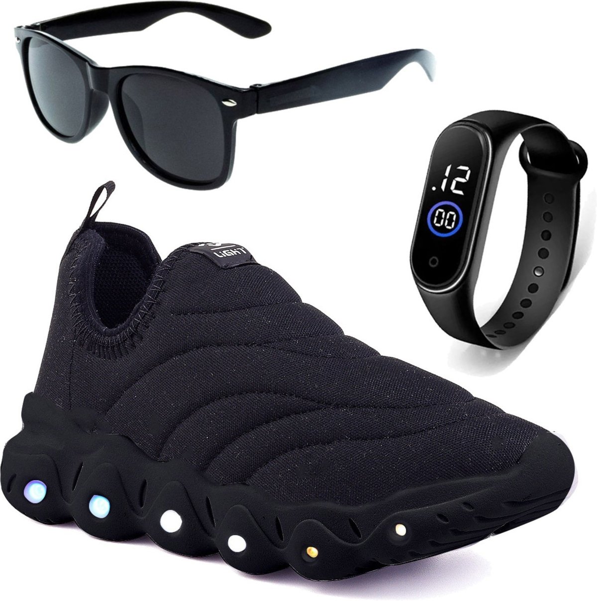 Imagem principal Infantil - Kit Tênis De Led Calce Facil Meninos e Meninas Escolar Óculos e Relógio CALCADOS LGHT LIGHT preto CALCADOS LGHT LIGHT preto