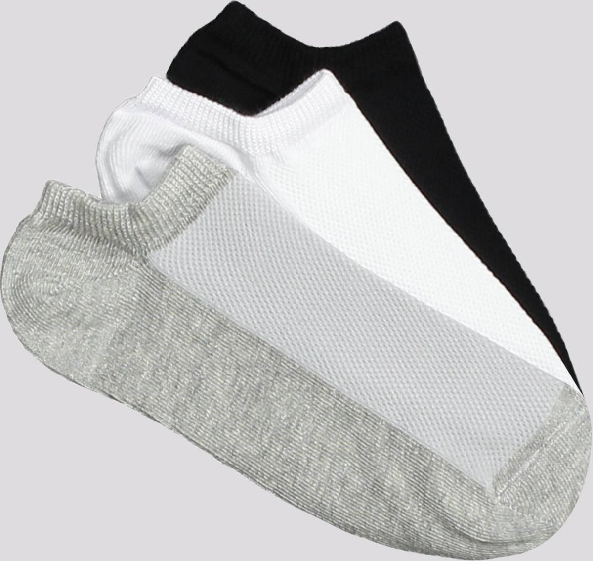 Kit Meia Selene 3 Pares Sapatilha Feminino Branca Cinza e Preta