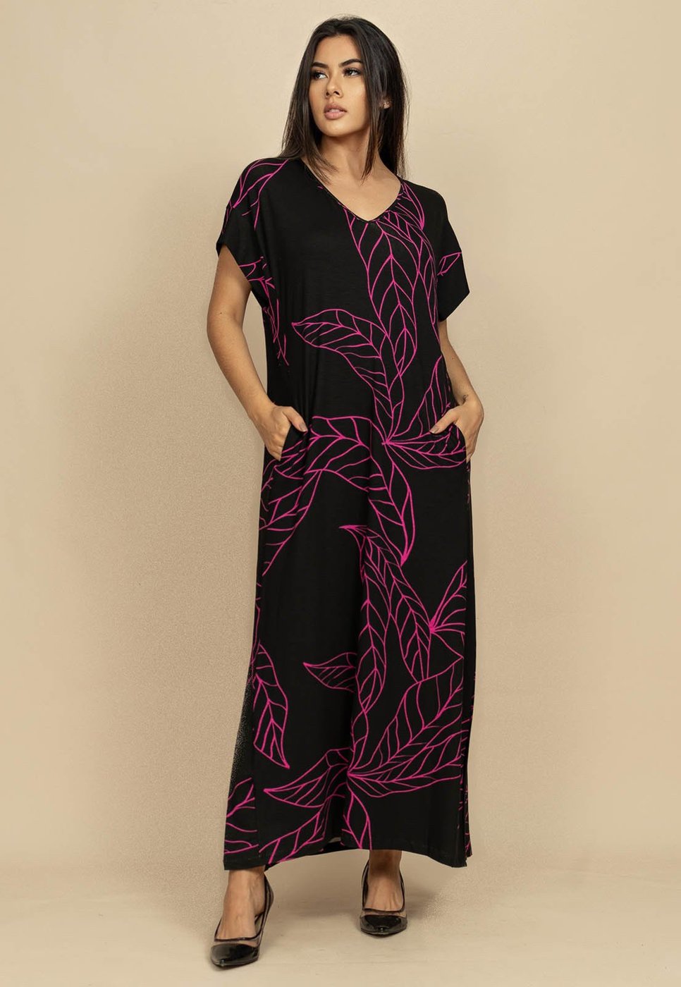 Vestido Nheengatu Malha Estampa Antúrios Lilás