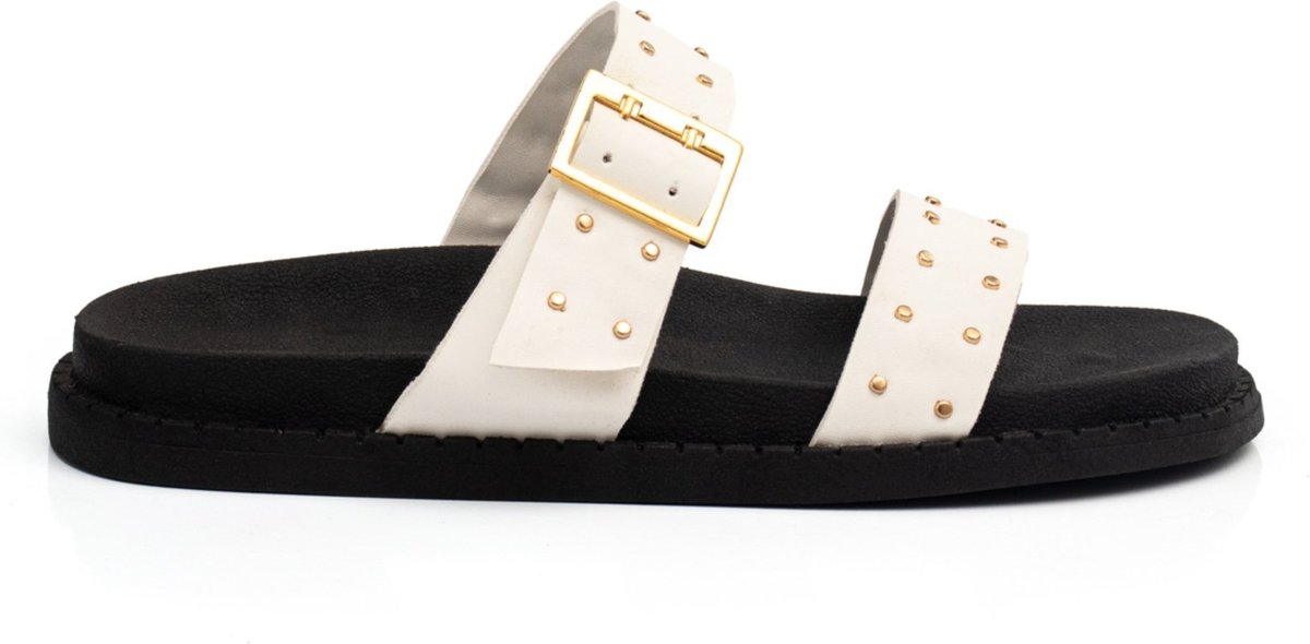 Imagem principal Sandália Feminina Papete Flatform Off White Fivela Metal Confortável Macia Resistente Viteri off-white white Viteri off-white white