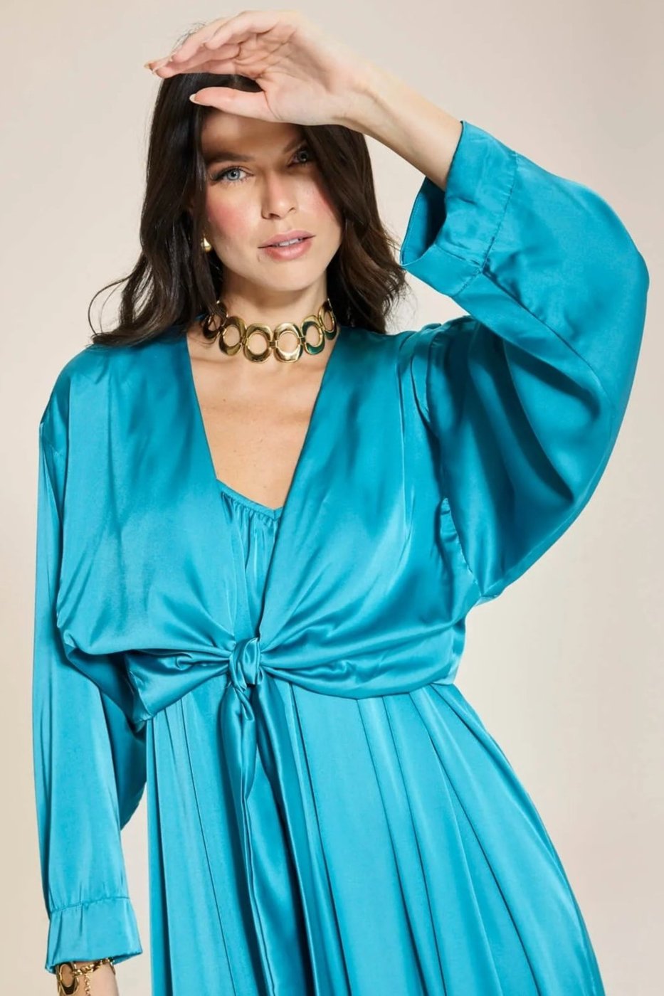 Imagem principal Blusa Cetim Leve Laço Glam- Maldivas azul azul