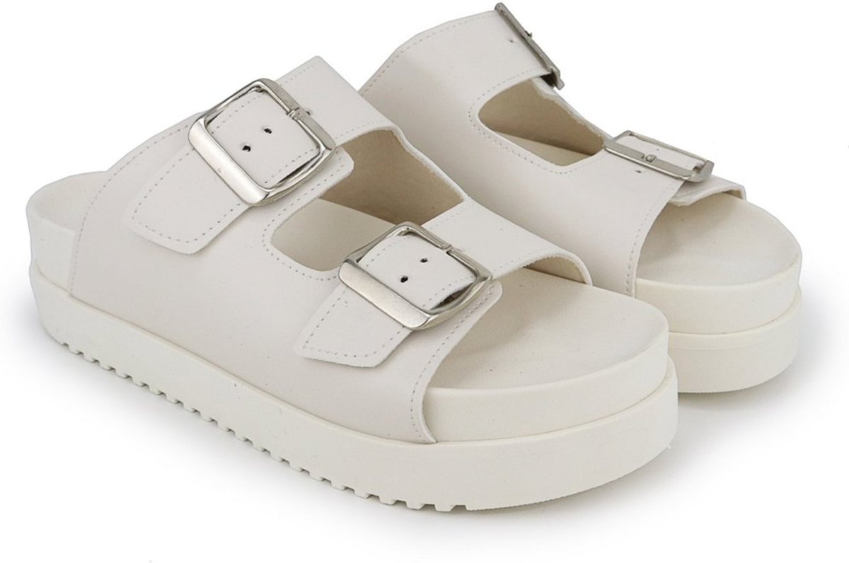 Sandália Chinelo Casual Plataforma Papete Macio Off White