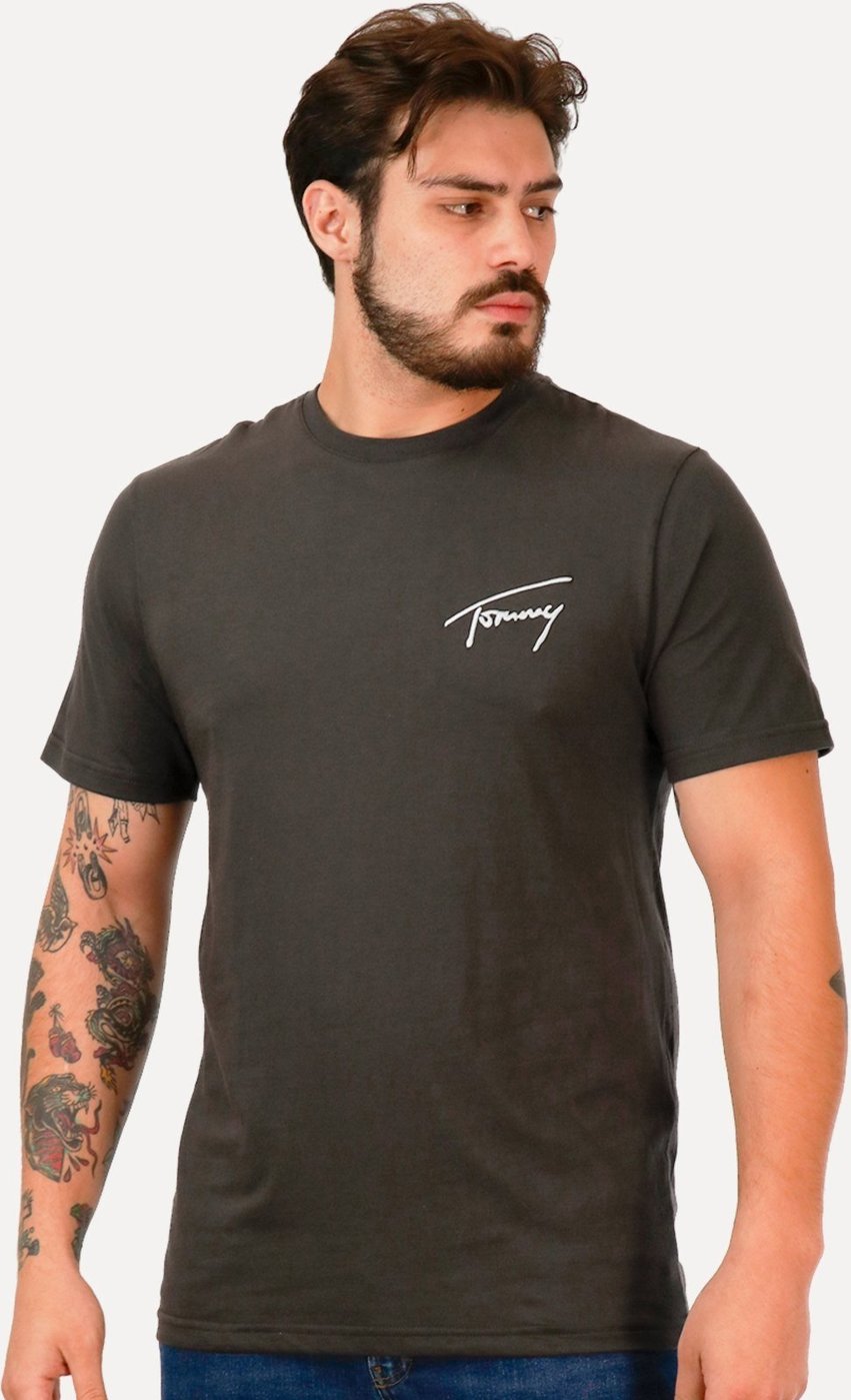 Imagem principal Camiseta Tommy Jeans Masculina Embroidered Signature Chumbo cinza Tommy Jeans cinza