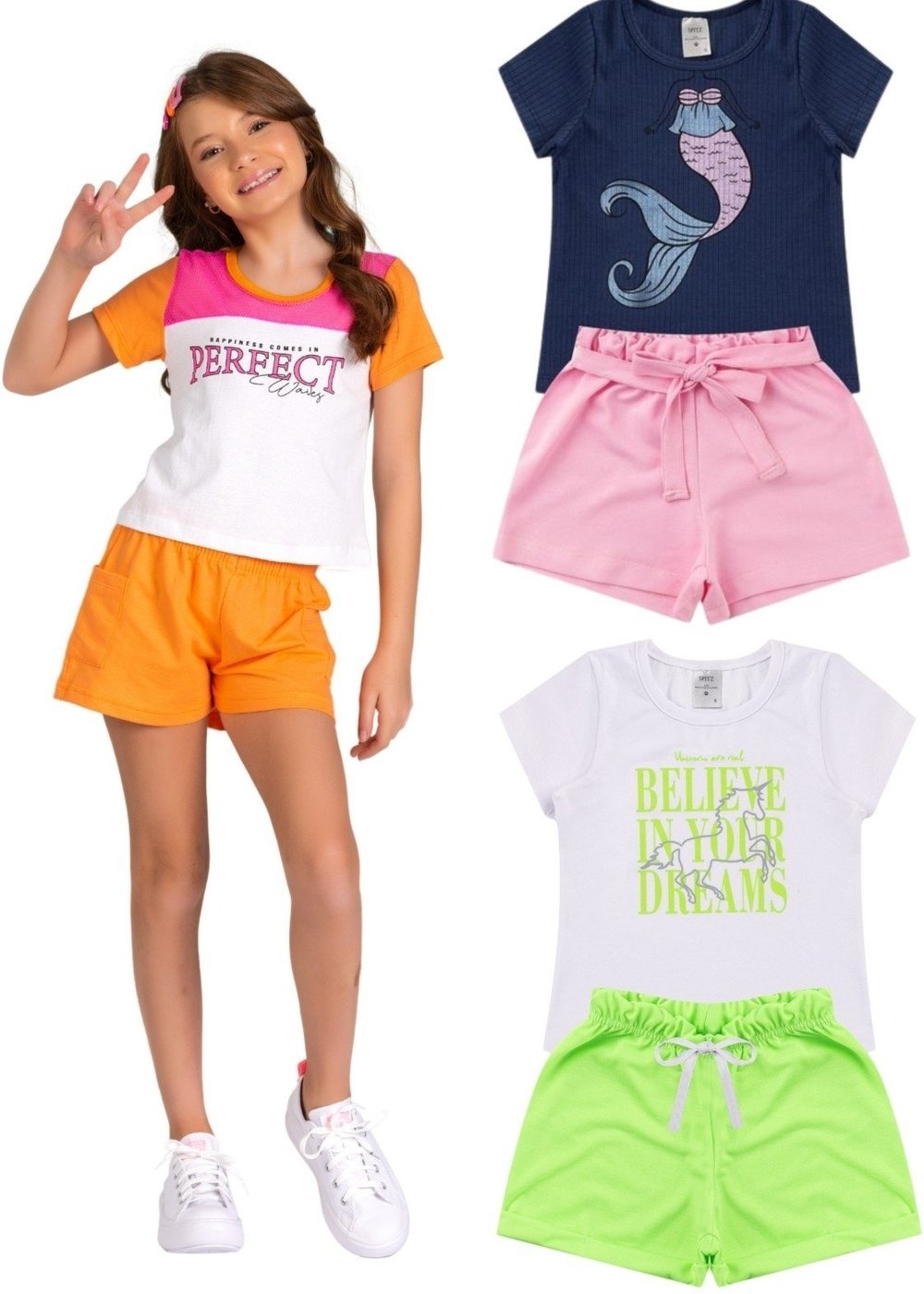 Imagem principal Infantil - Kit Sortido Platinum 4 Peças de Roupas Infantis Feminino Verão- 2 Camisas + 2 Shrots PLATINUM KIDS multicolorido PLATINUM KIDS multicolorido