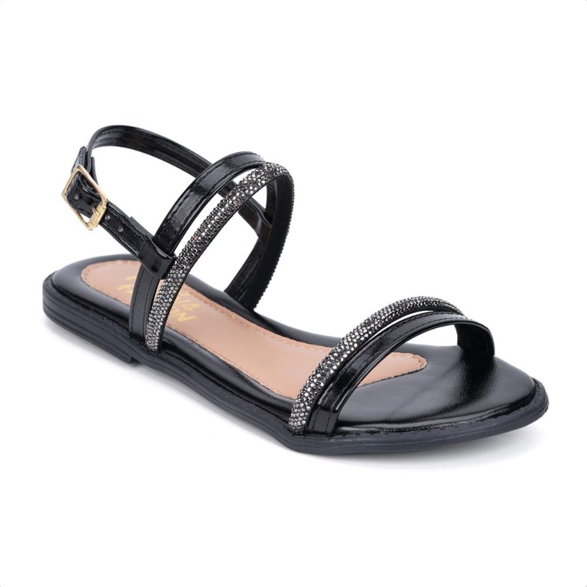 Imagem principal Infantil - Rasteirinha Fashion Tiras Duplas De Strass Preta Menina Fashion preto Menina Fashion preto