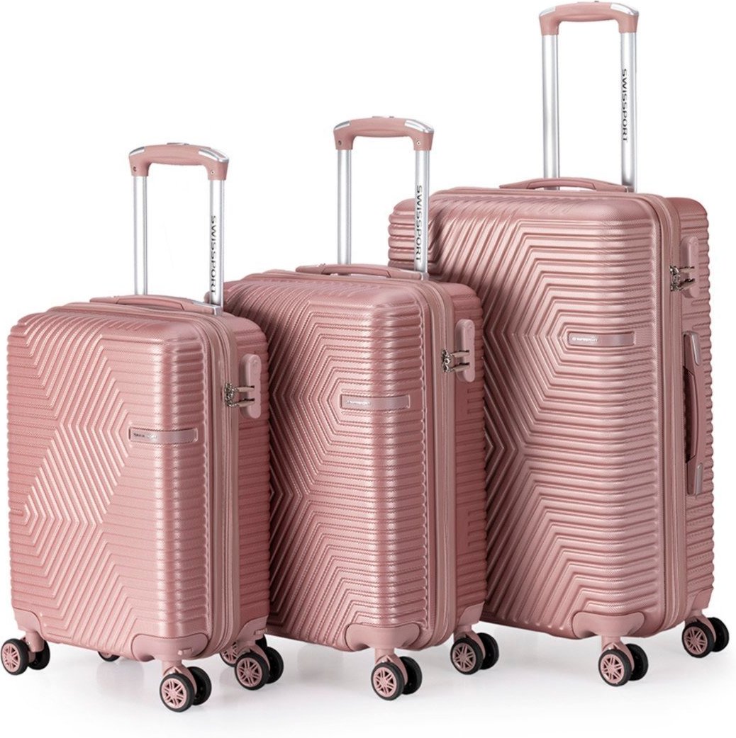 Kit 3 Malas de Viagem Resistentes Abs Rodas 360 Swissport Rose