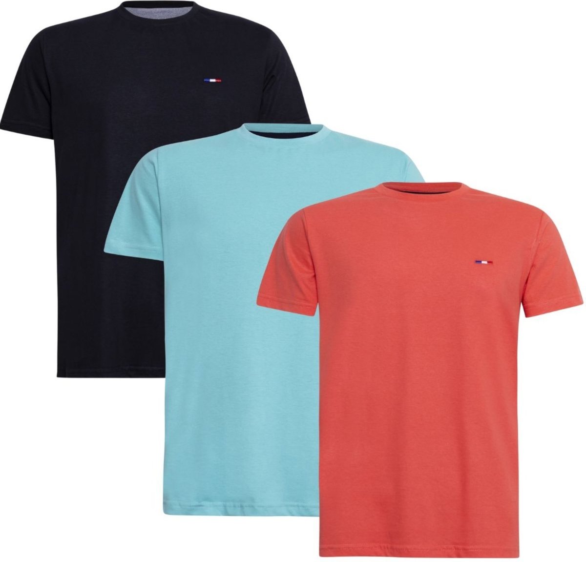 Imagem principal Kit 3 Peças Camisetas Básicas Masculina FMF Preto Azul e Laranja em Algodão Premium no Estilo Tommy Bordado França laranja azul FMF laranja azul