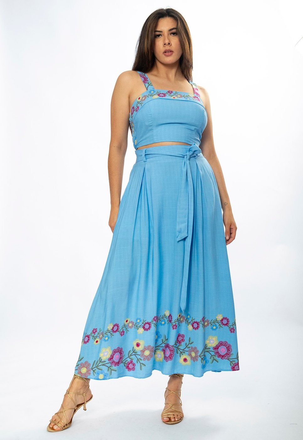 Conjunto Viscose Amazônia Vital Saia e Blusa Jardim Celeste