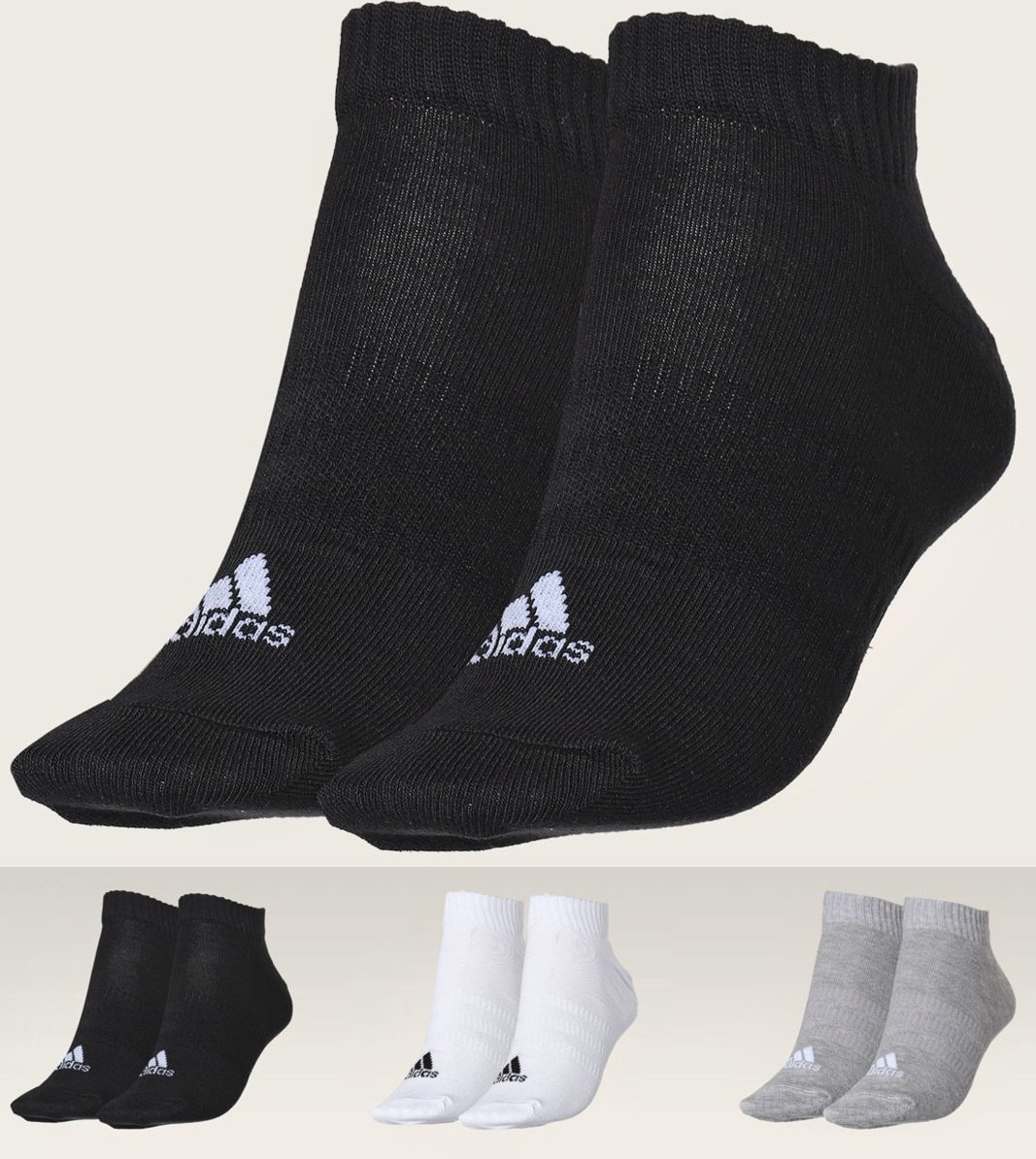 Kit 3pçs Meia adidas Performance Cano Baixo No Show Preta e Cinza