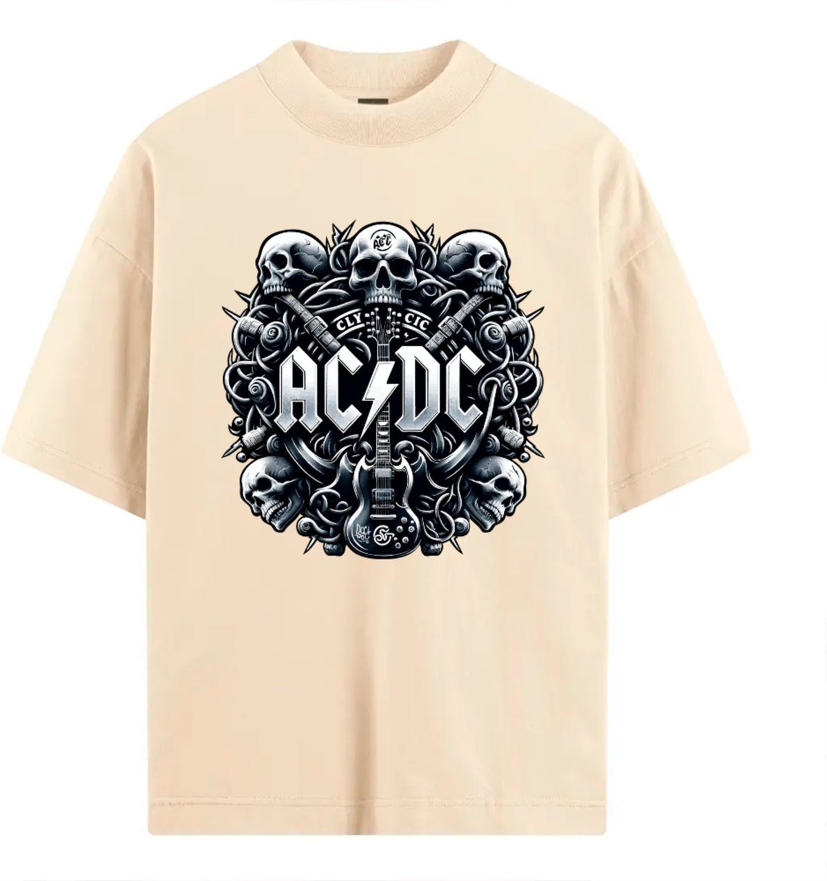 Imagem principal Camiseta Ousy Básica AC DC Caveiras Estilo Heavy Rock Unissex Off White off-white white ousy off-white white