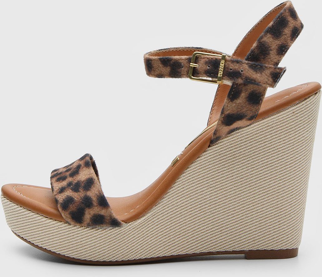 Sandália Feminina Vizzano Salto Anabela Animal Print