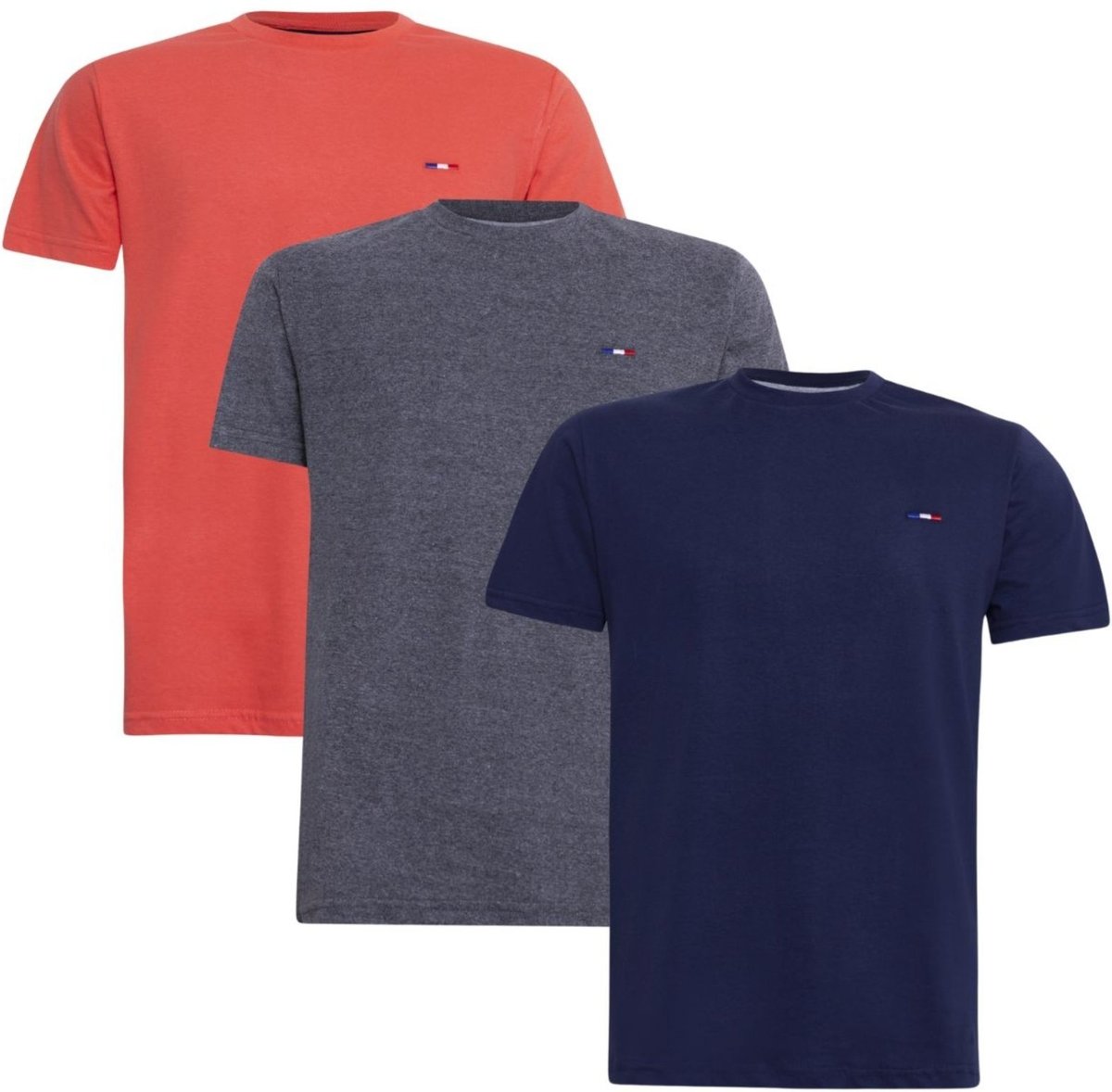 Imagem principal Kit 3 Peças Camisetas Básicas Masculina FMF Chumbo Marinho em Algodão Premium no Estilo Tommy Bordado França laranja FMF laranja