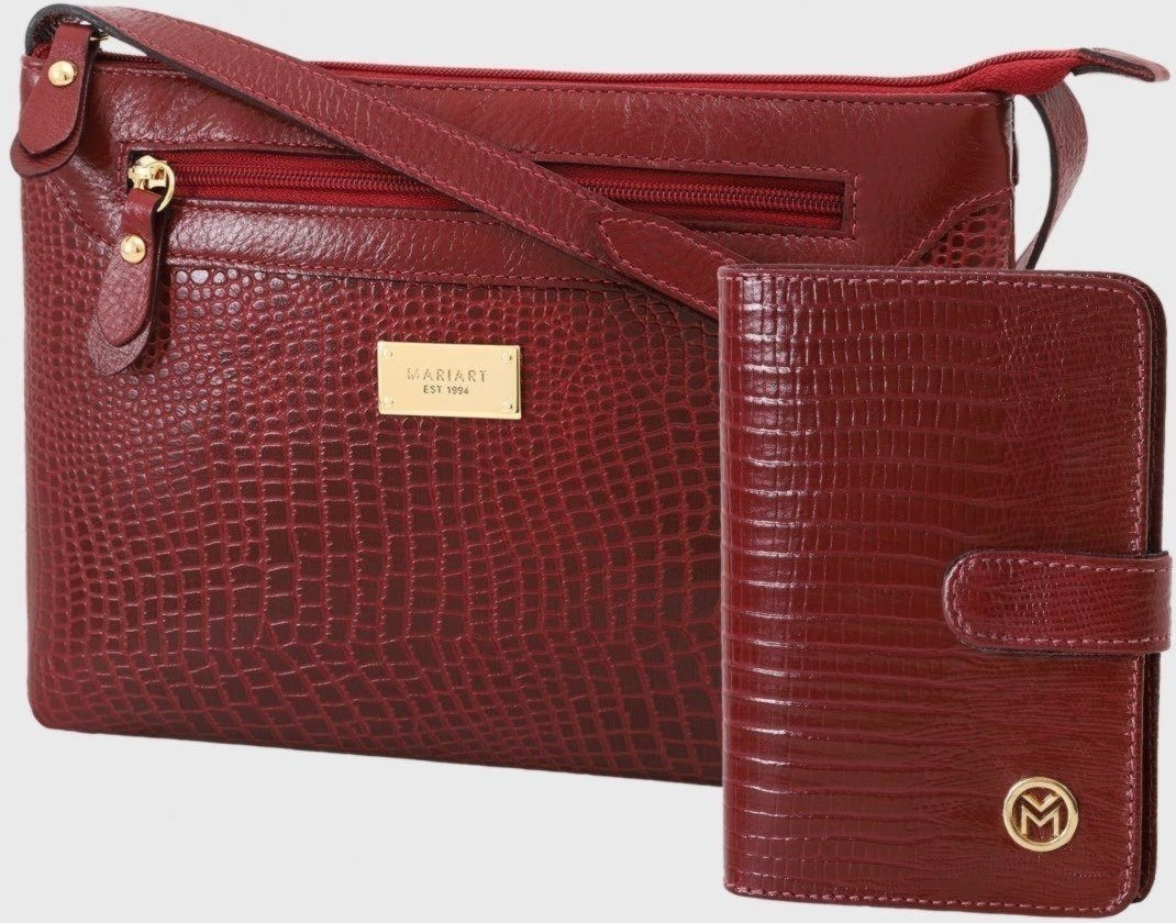 Kit Bolsa e Carteira de Couro Mariart 2193MRT + 237MRT Vermelha