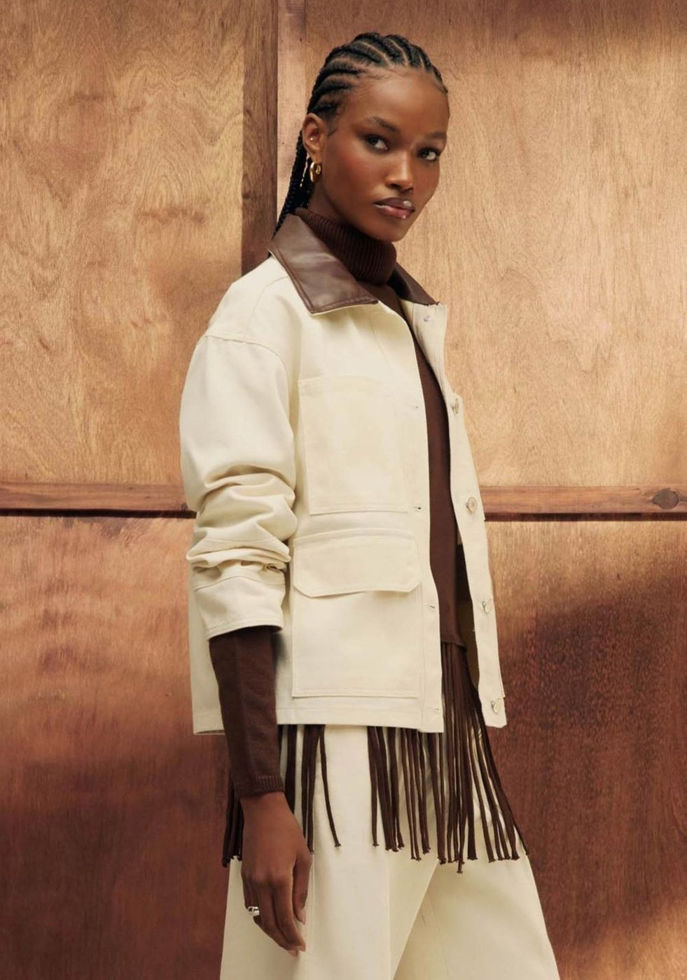 Jaqueta Sarja Com Gola Contrastante