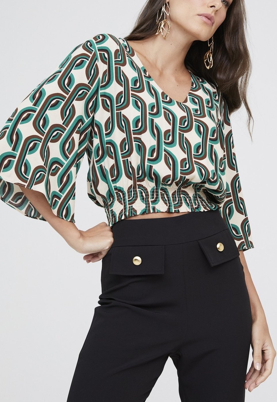 Imagem principal Blusa Estampada Traymon Barra Com Lastex Bege estampado Traymon estampado