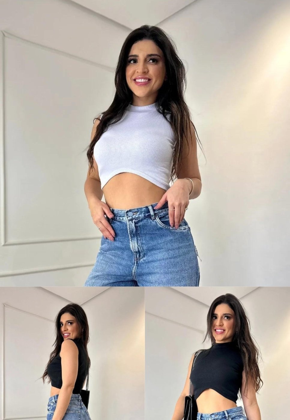 Kit Cropped Regata Francisca 2 peças: Branco e Preto