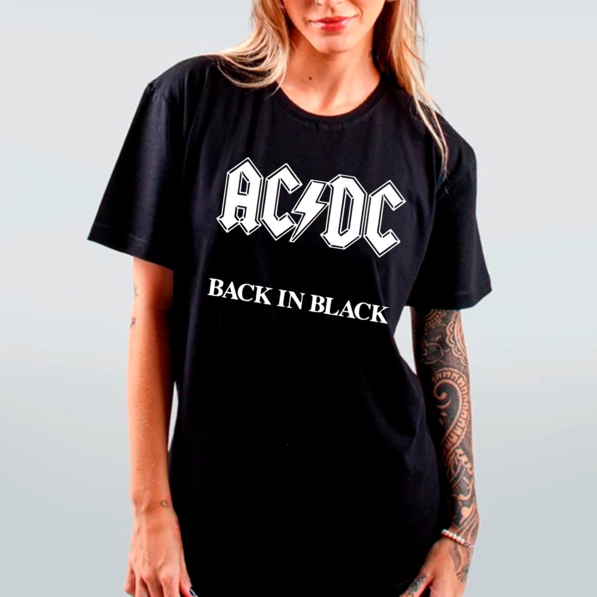 Imagem principal Camiseta Ousy Básica AC DC Back In Black Estilo Street Unissex Preto preto black ousy preto black