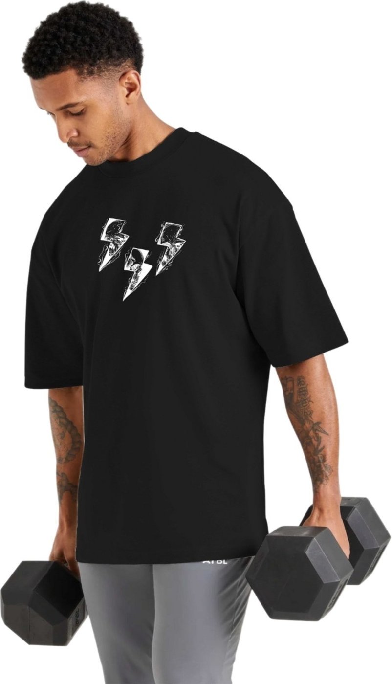Imagem principal Camiseta Oversized de Algodão Masculina Ideal para Academia e Esportes Gola Redonda Raio Relaxado preto Relaxado preto