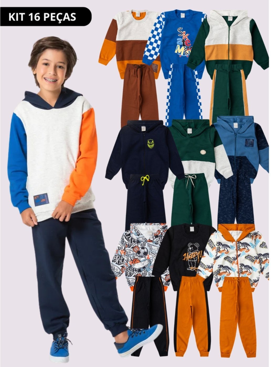Imagem principal Infantil - Kit Sortido 16 Peças de Roupas Infantis Menino Inverno - 8 Conjuntos Molekada multicolorido Molekada multicolorido
