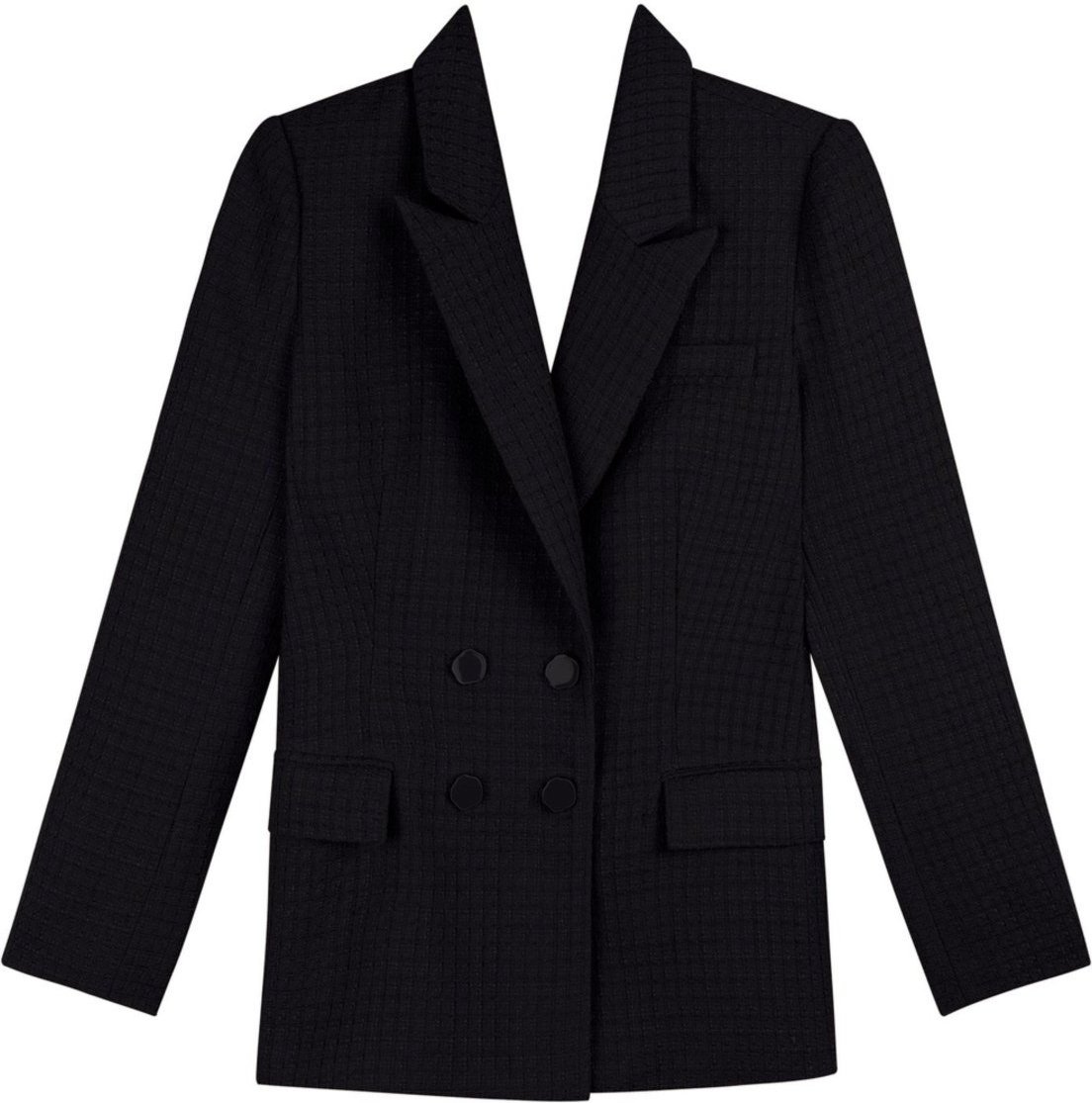 Blazer Lez a Lez Alongado Em Tweed Com Lapelas E Botões Frontais