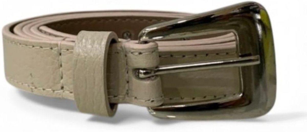 Cinto Feminino em Couro Fivela Prata 005 Off White