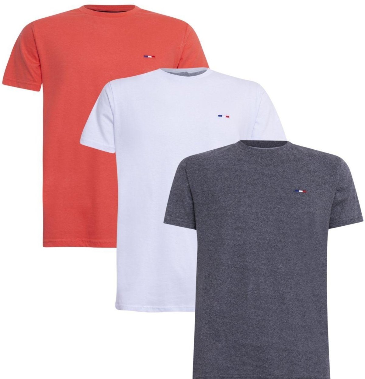 Imagem principal Kit 3 Peças Camisetas Básicas Masculina FMF Chumbo Laranja Branco em Algodão Premium no Estilo Tommy Bordado França cinza FMF cinza