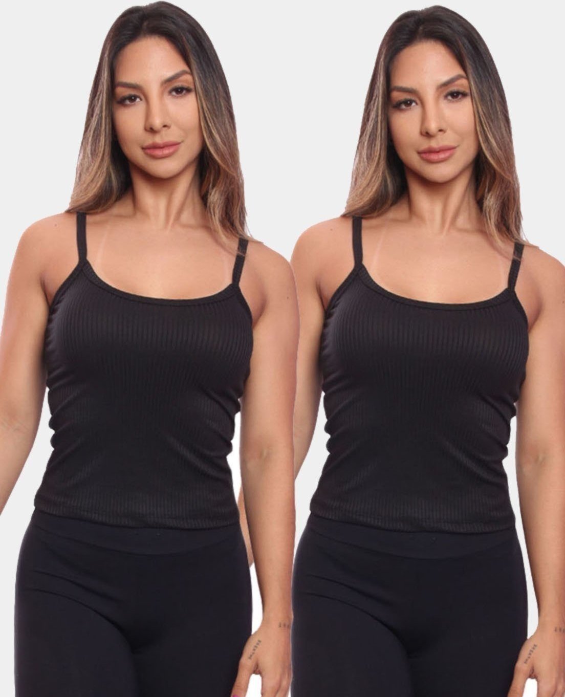 Imagem principal Kit 2 Regatas de Alcinha Canelada Feminina Lisa Blusa Blusinha Básica Treino Academia ADRIBEN preto ADRIBEN preto