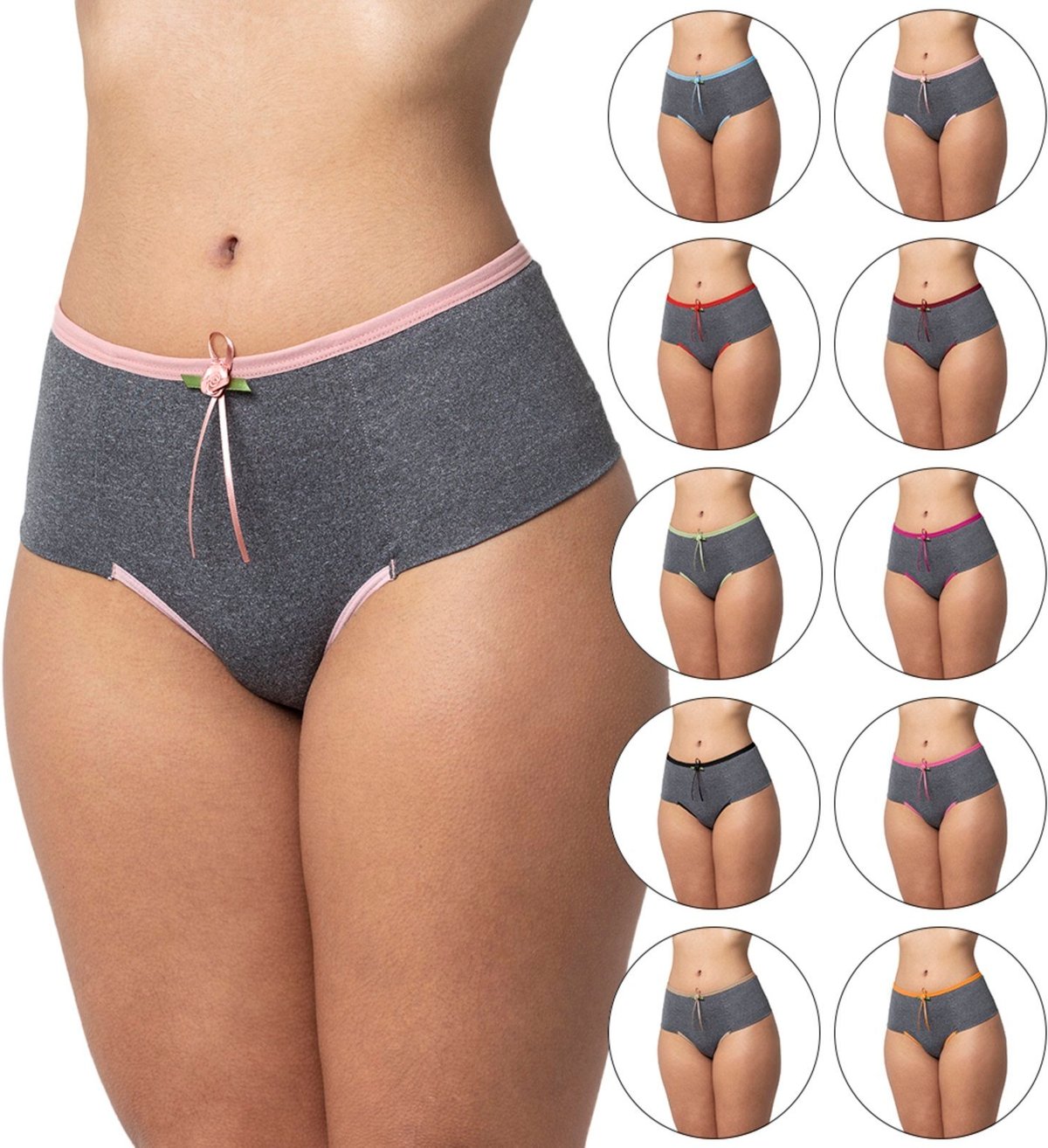 Imagem principal Kit 6 Calcinha Gabi Lingerie de Algodão Mescla Calça Modelagem Cintura Alta perfeita para o seu corpo multicolorido Gabi Lingerie multicolorido
