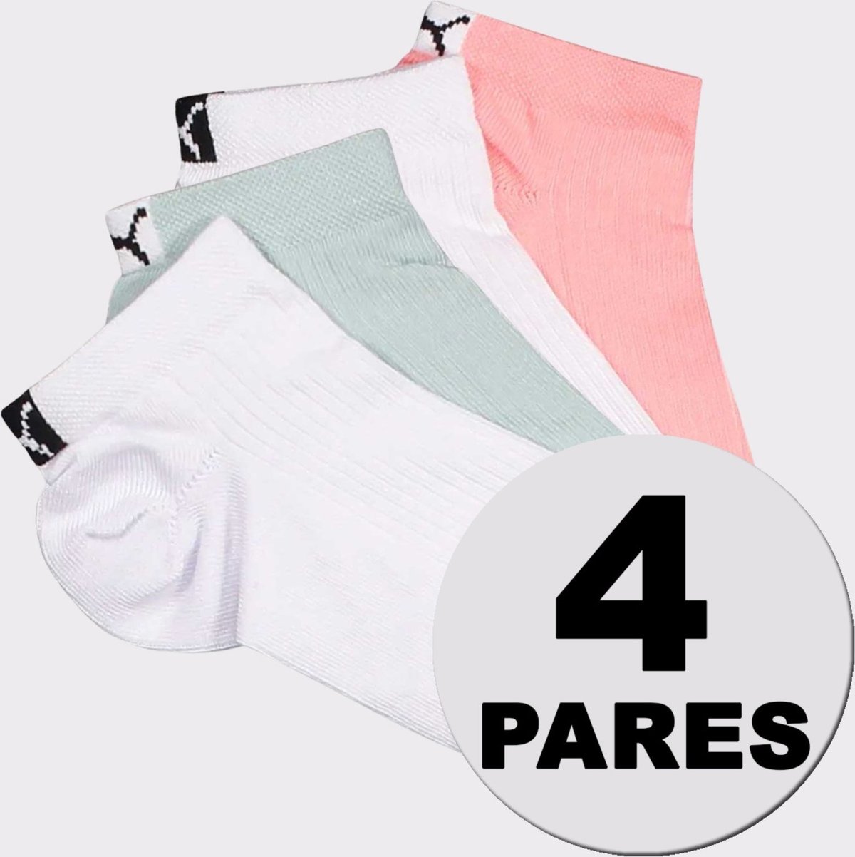 Kit Meia Puma Sapatilha 4 Pares Feminina Branca e e Verde