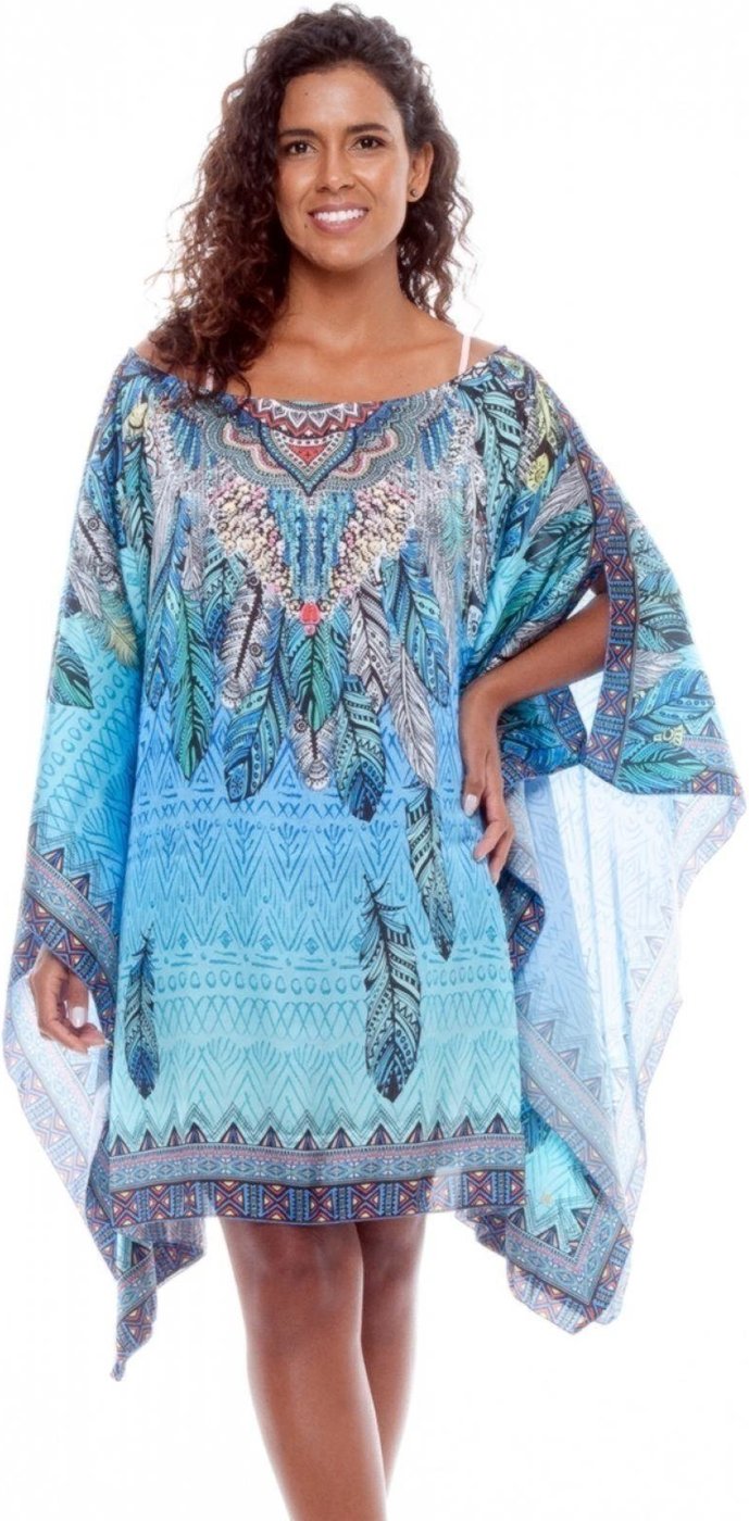 Vestido KAFTAN Curto Cetim Estampado EXCLUSIVO Penas