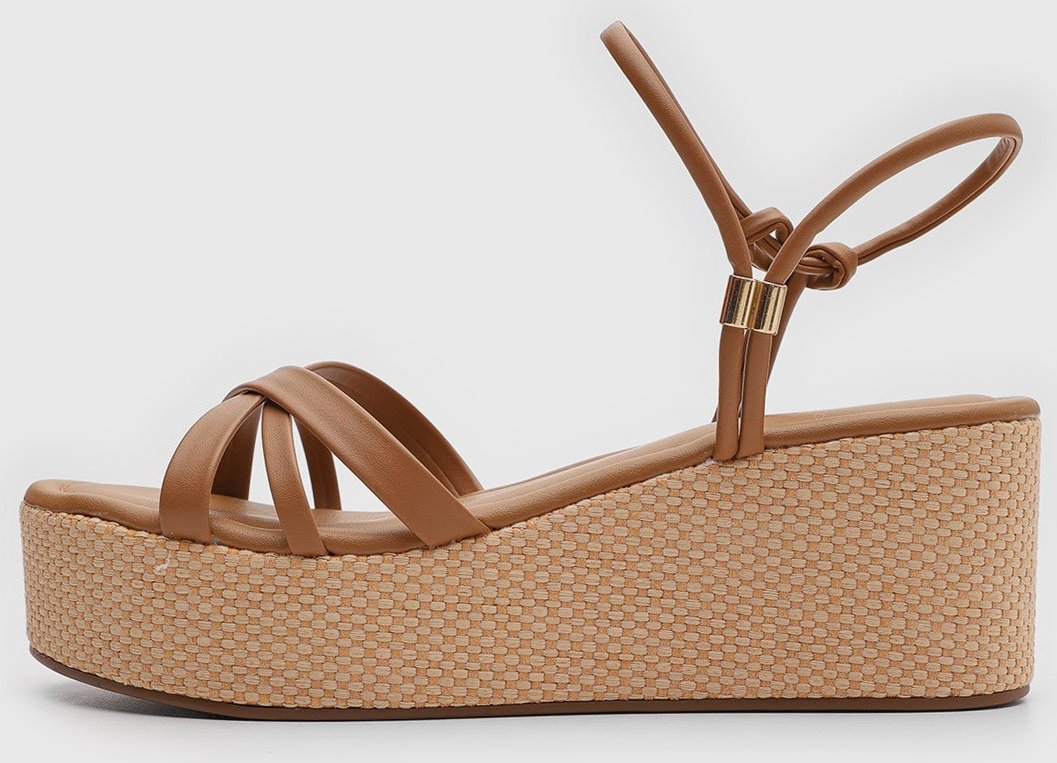 Imagem principal Sandália Feminina cê Anabela Tiras Amarração Caramelo BEBECÊ marrom BEBECÊ marrom