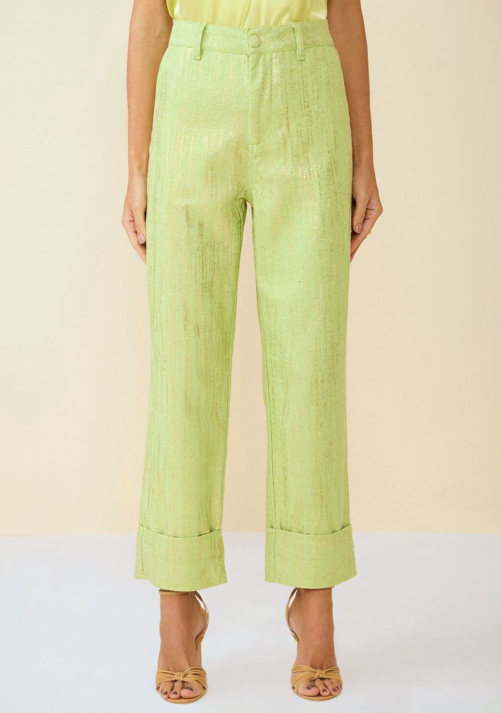 Calça Maria Valentina Reta Cós Alto Detalhe Barra