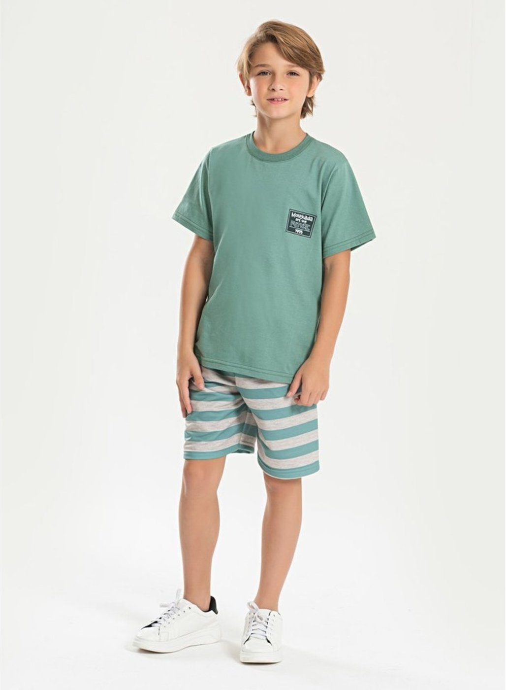 Imagem principal Infantil - Conjunto Verão Menino Camiseta e Bermuda Listrado Molekada azul Molekada azul