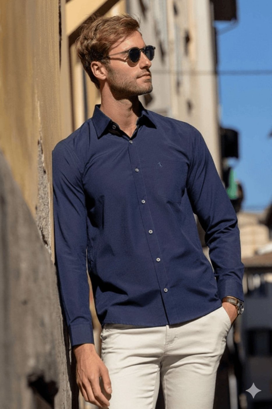 Imagem principal Camisa Social Amil Bros Comfort Algodão/Poliéster Com bolso Macia e Fácil de Passar Marinho azul marinho Amil azul marinho