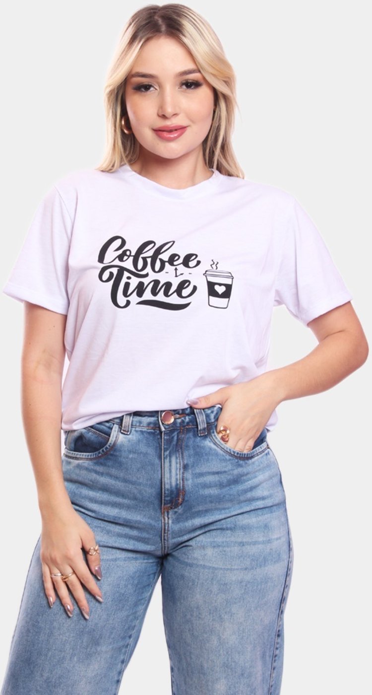 Imagem principal Tshirt Blusa Feminina Coffee Time Estampada Manga Curta Camiseta Camisa ADRIBEN branco ADRIBEN branco