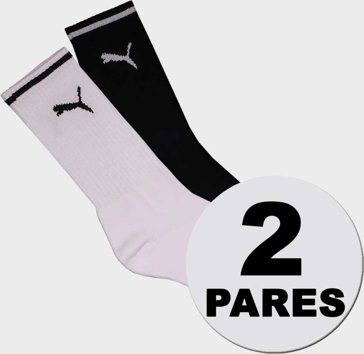 Kit Meia Puma Cano Longo 2 Pares Branca e Preta