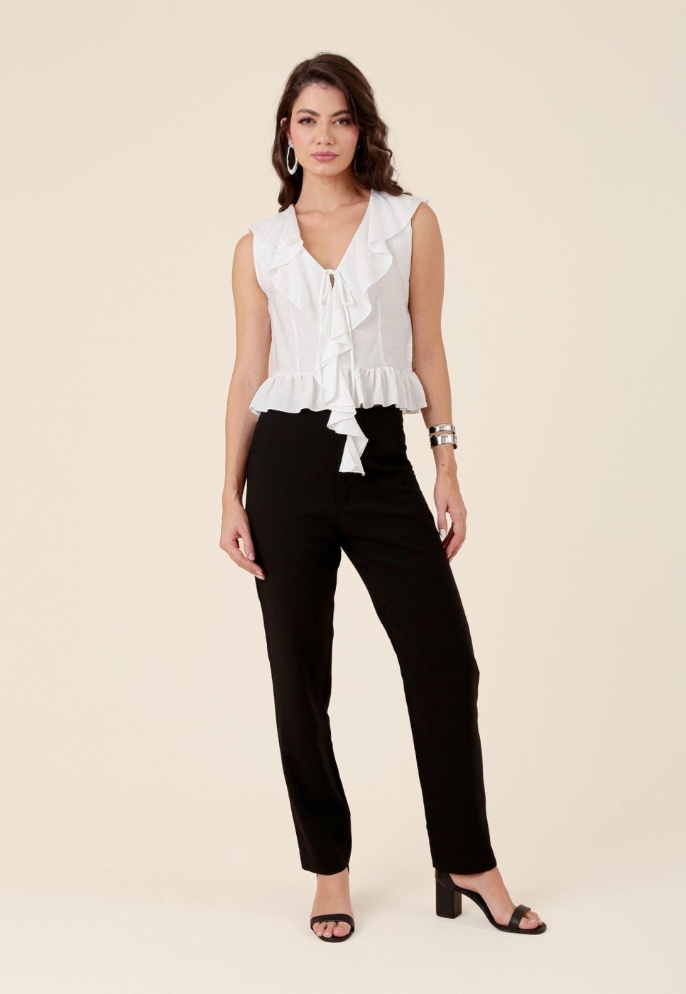 Imagem principal Calça Reta Pop Me Em Alfaiataria Com Bolso-Faca preto preto