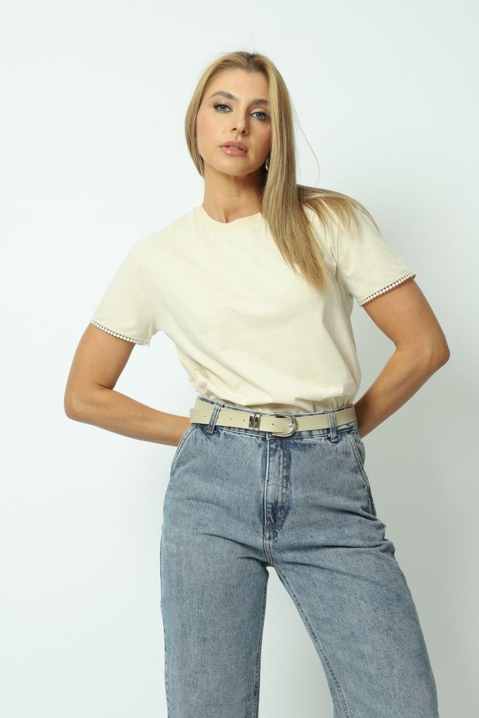 T shirt Detalhe Manga Bege