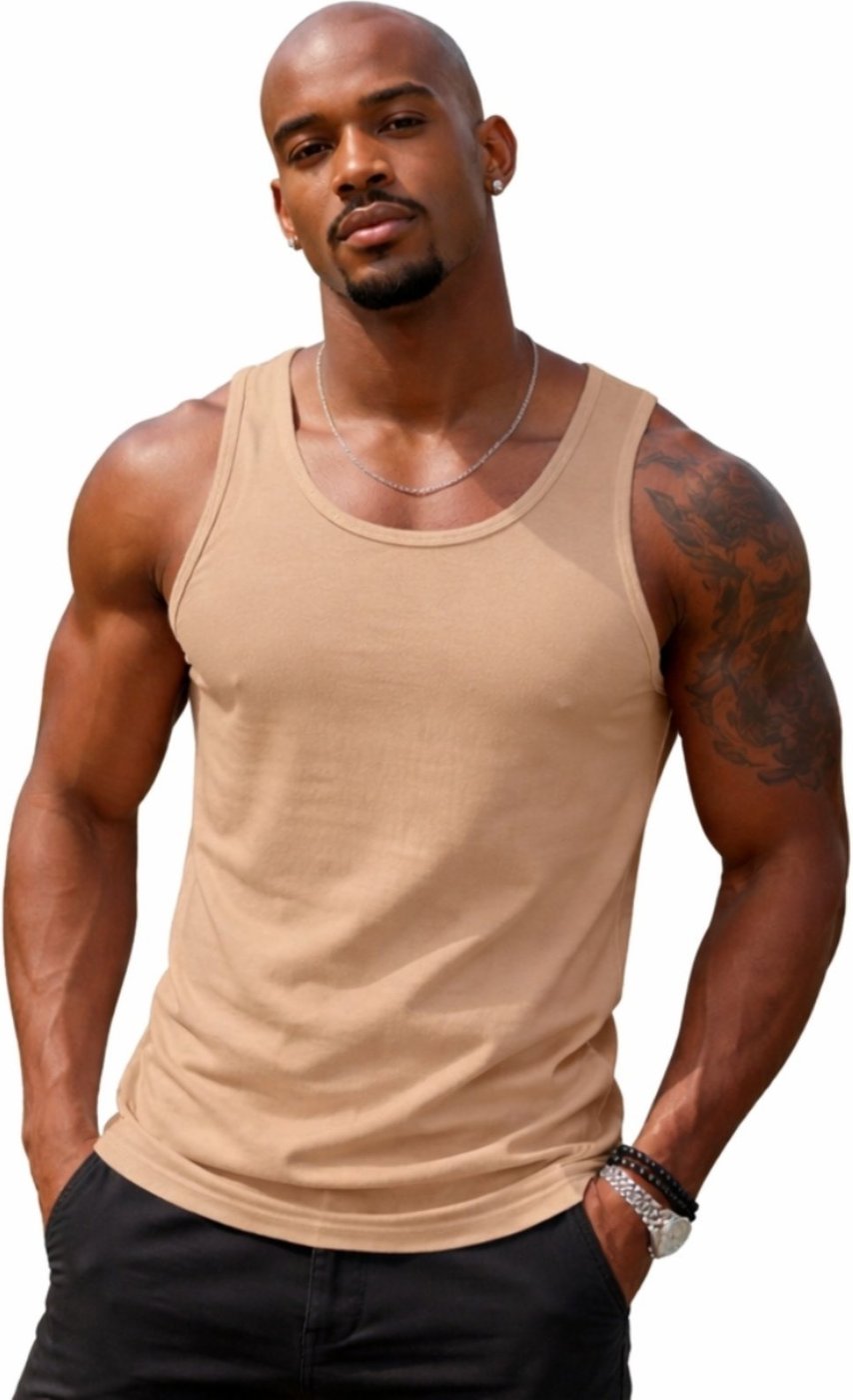 Imagem principal Camisa Regata Masculina de Algodão Camiseta Gola Redonda Lisa Relaxado branco Relaxado branco