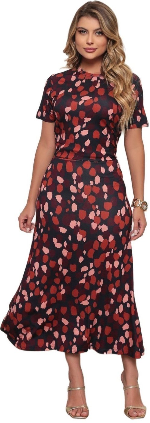 Imagem principal Conjunto Dellamarca Saia e Blusa Estampada bronze/caramelo/castanho/cobre/cáqui/dourado/estampado/floral ocre Dellamarca bronze/caramelo/castanho/cobre/cáqui/dourado/estampado/floral ocre