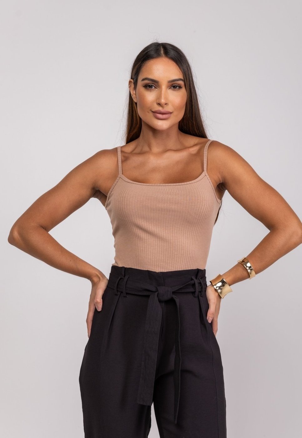 Imagem principal Regata Alcinha Malha Canelada Salvatore Fashion marrom Salvatore Fashion marrom