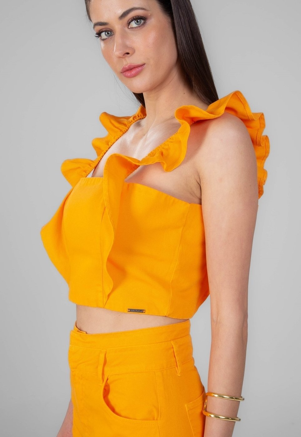 Imagem principal Blusa Cropped Traymon Com Babados Mango laranja Traymon laranja