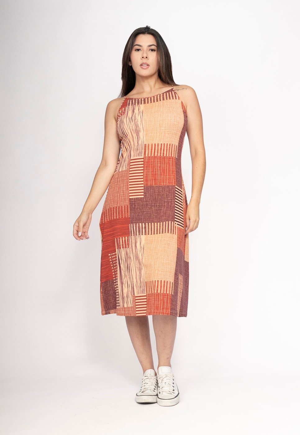 Vestido Amazonia Vital Aimara Curto Trapézio Malha Tramas do Sol