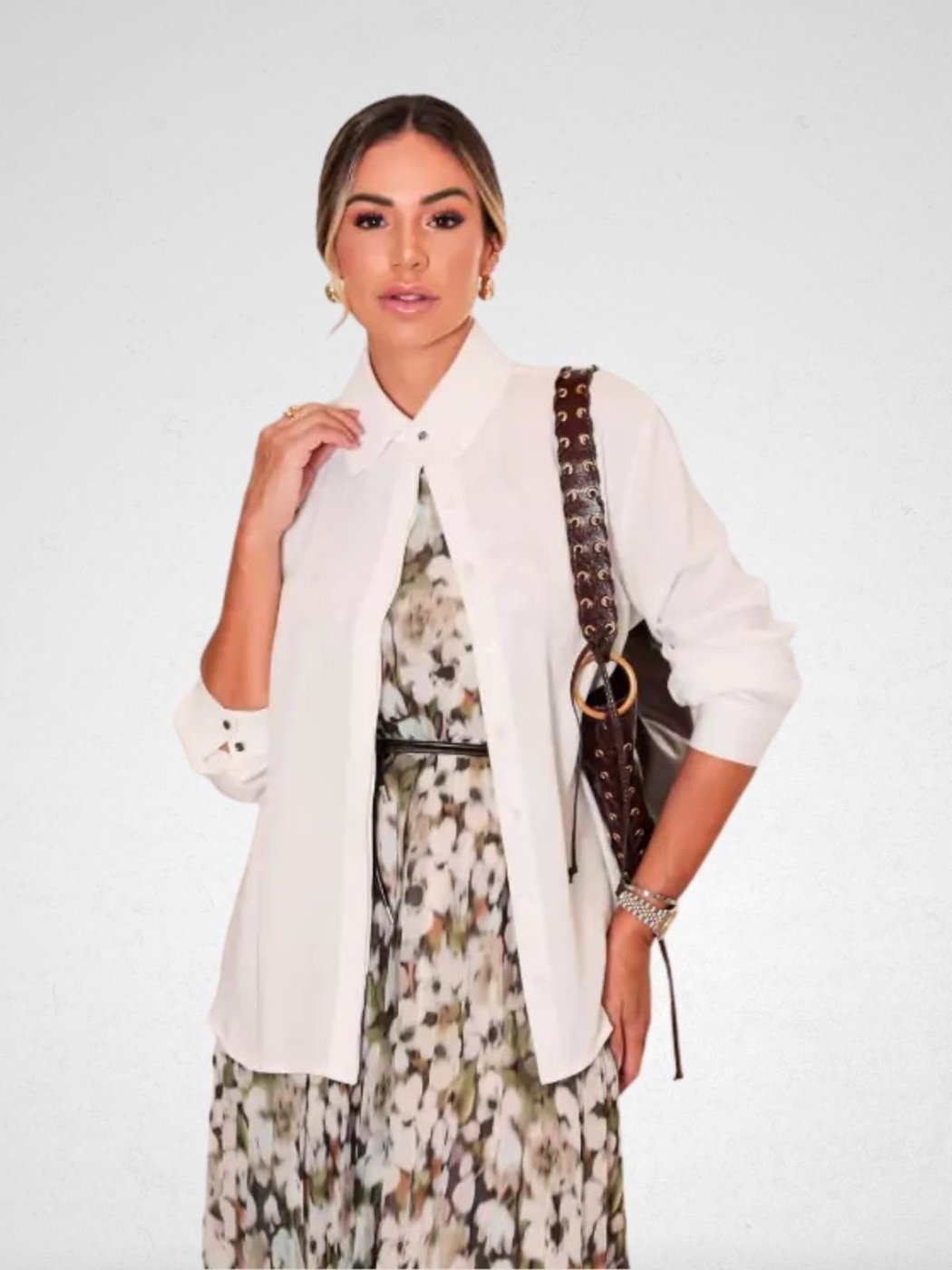 Camisa Via Lessa Split em Viscose Off White