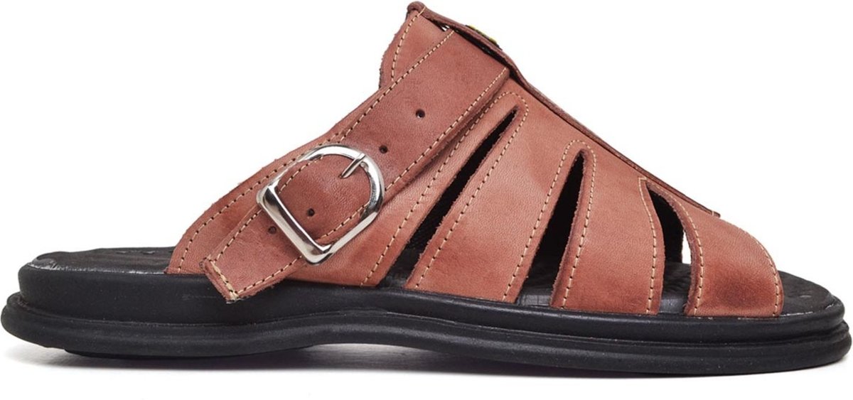 Imagem principal Sandália Franciscana Confortavel Chinelo Masculino Couro Legítimo Pinhão Footworks caramelo Footworks caramelo